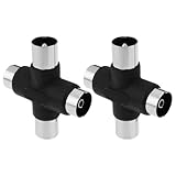 YINETTECH Antennenverteiler, Vier-Wege-TV-Empfänger, 9,5 mm Stecker auf 9,5 mm Buchse, 35 x 39,9 mm, Koaxialkabel, Verteiler, Splitter, Schwarz, 2 Stück