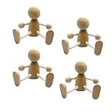 Holzfiguren Zum Bemalen,Liuer 4PCS holzfiguren Holz Puppen DIY Malerei Flexible Figuren Holzfiguren,Holz Puppen Holzpuppen Zum Bemalen Figurenkegel Tischdeko Hochzeits Baum Anhänger(Einstellbar Form)