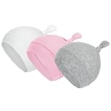 Durio Babymütze Neugeborene Jungen Mütze Baby Mädchen Beanie für 0-6 Monate Unisex Erstlingsmütze 3er Set Grau Weiß u. Pink 0-3 Monate