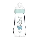 MAM Feel Good A162 Trinkflasche aus Glas, mit patentiertem SkinSoftTM Silikon-Sauger 2, besonders weich, für Babys ab 0 Monaten, 260 ml, Blau
