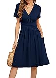 Actcat V-Ausschnitt Kleid Kurzarm Casual Kleider Sommerkleid Floral Party Kleid mit Taschen Kleider elegant blusenkleid Damen blusenkleid Damen Kleid a Linie