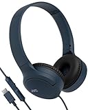 JVC HA-S33UC-A USB-C On-Ear-Kopfhörer, weiche Ohrpolster, faltbar, mit Mikrofon & 3-Tasten-Fernbedienung, einseitiges Kabel, Blau
