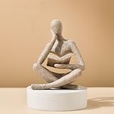 SIETIOJI Wohnkultur Sandstein Lesedenker Statue Moderne Figuren Abstrakte Ästhetische Skulptur Denker Harz Statue Set für Heimdekoration Wohnzimmer Büro Bücherregal Regal Tisch (A-Sandstein)