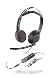 Poly Blackwire 5220 schnurgebundenes Headset, Flexibler Mikrofonarm mit Noise Cancelling, Ergonomisches Design, Verbindung mit PC/Mobilgeräten über USB-C, USB-A oder 3,5 mm, Teams/Zoom kompatibel