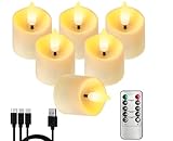 Wiederaufladbare flammenlose Kerzen, 2/4/6/8 Stunden Timer, LED-Teelichtkerzen, 6 Stück, Votivkerzen, batteriebetrieben mit Timer-Fernbedienung für Tisch, Hochzeit, Weihnachten (USB-Ladekabel im