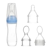 120 ml Baby Silicon Squeeze Food Feeder Löffel mit Deckel Lebensmittelabgabe Löffel für Baby Kleinkind Säugling Frische Lebensmittelflasche Feeder enthalten Nippel und Löffel blau, Baby Feeder Löffel