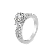 Lirzxin 14K Weißgold Ringe Damen, Eheringe Hochzeitsringe Verlobungsringe Partnerringe Elegant Doppelreihe mit 4 Zinken Rund Moissanit 2ct Trauringe für Frauen Weißgold Größe 61 (19.4)