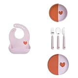 LÄSSIG Baby Silikon Geschirr Set 4-teilig - Lätzchen, Schüssel, Teller und Besteck Set für Babys und Kleinkinder, BPA-frei