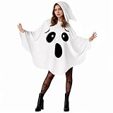 Beafaeur Weißes Geistercape mit Kapuze, Halloween Kostüm Erwachsene Geist Kostüm Damen für Halloween Feiern Horror Cosplay Kostüm