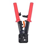 RJ45 Crimping Tool | Pass Through CAT6 CAT5E Crimper for Ethernet Cables | All - in - One Wire Stripper/Cutter/Crimper | Well - Made Steel Electrical Tool (Red)