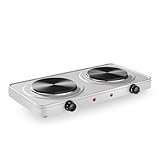 Wiltec Doppelkochplatte 2000W Kochplatte elektrisch mit Thermostat und Überhitzungsschutz Camping Herdplatte aus Gusseisen Elektro Kochplatte