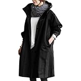 Hkdjaess Regenjacke, leicht und lang, für Damen, winddicht, wasserdicht, lange Kleidung, Mantel mit Kapuze, Outdoor, Camping, Wandern, Sportjacke, große Größe, 01# Schwarz, 38