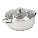 Crealys 502385 4 Liter Edelstahl-Kochtopf, 24 cm Durchmesser – mit Dampfgardeckel aus Glas – für alle Herdarten geeignet, auch Induktion