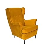 topsit Ohrensessel Samt, Polstersessel mit Holzfüßen, Relaxsessel im Landhaus-Stil, ideal für Wohnzimmer und Leseecke