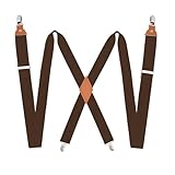 imSHHWcs Herren Hosenträger 3,5 cm breit – X-Form mit 4 starken Metall Clips Extra Stark & Elastisch für Arbeitshosen, Motorradhosen & Jeans Damen & Männer geeignet Braun Suspenders Men