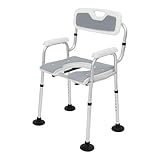 Gdetnysty Höhenverstellbarer Duschstuhl Toilettenstuhl Kommode 150kg Belastbar Aluminiumkorpus Breite Sitzfläche Armlehnen Pflegeheim Badzimmer WC Sitzerhöhung Für Senioren Behinderte Reha (Grau)