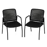 COSTWAY Konferenzstühle 2er Set, Besucherstühle mit Armlehnen, Netzrückenlehne & gepolstertem Sitz, Bürostühle bis 150 kg belastbar, für Büro, Konferenzraum, Empfang, Schwarz