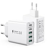 2er Pack USB ladegerät mehrfach, 50W Handy ladegerät USB c, 4 Ports PD+QC USB ladestecker, USB schnellladen netzteil USB schnellladegerät Charger Adapter für iPhone 15/14/13/12/11, Samsung