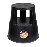 WEDO Rollhocker Super Step – robuster Tritthocker aus bruchfestem Kunststoff, TÜV/GS-geprüft nach EU-Norm EN 14183-F, rutschfest & rollbar, Made in Germany, Höhe ca. 43 cm, Tragkraft 150 kg, Schwarz