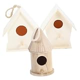 Abaodam 3 Stück Teiliges DIY Holz Vogelhaus mit Großem Eingang Naturbelassenes Vogel Nest Bemalen mit Stabilem Aufhänge Seil Kreative Garten und Wanddekoration für Kleine Vögel Wie
