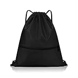 TSHAOUN Turnbeutel mit Reißverschluß Wasserdicht Sportbeutel Verstellbar Tunnelzug Rucksack,Wasserdicht Sportbeutel Hipster Gym Bag Rucksackb Mit Verstellbar Tunnelzug Gymsack (black)