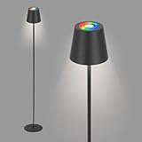 BRILONER - RGBW LED Stehlampe kabellos mit Touch, stufenlos dimmbar, Akku & Lichtquelle tauschbar, Akku Stehleuchte, Leselampe, Wohnzimmerlampe, Deckenfluter, Standleuchte, 133 cm hoch, Schwarz