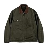 Herren-Retro-Jacke aus schwerem Segeltuch, Cordkragen, Reißverschluss, kurze Jagdjacke mit Taschen, Gn8, L