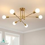 Goeco Vintage Deckenleuchte 6 Flammig E27 Fassung Max. 60 W Gold Kronleuchter Retro Sputnik Deckenlampe für Schlafzimmer Wohnzimmer Küche, Glühbirnen Nicht Inbegriffen