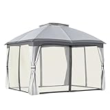 Vordach, Zelt, Pavillon, Unterstand mit Netz-Seitenwänden und doppelstöckigem Dach für Garten, Terrasse, Veranstaltungen