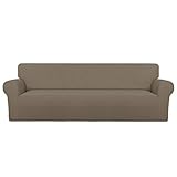 PureFit Super dehnbarer 4-Sitzer-Sofa-Schonbezug, Spandex, rutschfest, weich, waschbarer Möbelschutz mit rutschfestem Schaumstoff und elastischer Unterseite für Kinder, Haustiere (Größe XXL, Natur)