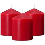 Rote Stumpenkerzen, 7,6 x 10,2 cm, 3 Packungen geruchlose, rauchfreie Stumpenkerzen für Weihnachten, Hochzeit, Party, Zuhause und Esstisch, 45 Stunden Brenndauer