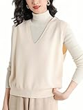 LIUYUYOUGO Strickweste Damen Ärmellos Damen Strickweste Ärmellos V Ausschnitt Pullover Tanktop Uniform Klassisch Einfarbig Pullover Oberteile Herbst/Winter Freizeit Business Pullunder Beige XL