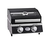 RÖSLE Gasgrill BBQ-Portable VIDERO G2-P, tragbarer Tischgrill mit 2 Edelstahlbrennern, Warmhalterost und Deckel mit Glaseinsatz sowie Deckelthermometer, pulverbeschichteter Stahl, 50 mbar