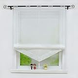 Joyswahl Voile Raffrollo mit Quaste Transparenter Dreieck Rollos mit farbigem Blende »Julia« Schals Fenster Gardine mit Schlaufen BxH 80x140cm Weiß 1 Stück