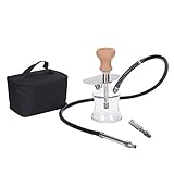 RHP Shisha Set Klein Mini Shisha To Go mit Tasche & Shisha Zubehör (Shisha Kopf + Silikonschlauch inkl. Spiralfeder + Mundstück) Edelstahl Tauchrohr Diffusor & Glas Shisha Kleine Bowl - Reise Shisha