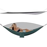 Camping Hängematte, Hängematten mit Moskitonetz Zelt und Regen Fliege Tarp, Outdoor Hammock mit Eingebaute Tasche, für Backpacking, Wandern, Camping, Reisen, 2.9 * 1.4m (Schwärzlich Grün)