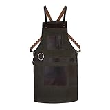 LeatherShire Gewachste blaue Leinenschürze aus handgefertigtem Leder, Metzgerschürze, Bastelschürze, Grillschürze, Kochschürze, Schmiedeschürze, Friseurschürze, Holzschürze, grün, Einheitsgröße
