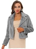 Allegra K Allegra K Damen Cropped Jacke Revers Kunstfell Flauschiger Mantel, grau, 46