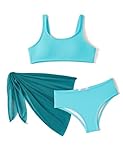 Arshiner Mädchen Bikini Set 3-teilig Sommer Dreiteiliger Badeanzuge mit Rock Mode Sunny Bademode Schwimmen Badebekleidung für Kinder 12-13 Jahre Grün