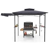 RELAX4LIFE Grillpavillon Wetterfest, mit Doppeldach & Seitendach, Grillüberdachung mit Seitenregalen, Haken & Flaschenöffner, BBQ Grill Pavillon, Outdoor Grillunterstand, Gartenpavillon 318x153x250cm