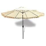 ZIUSFAC Boho Terrassenschirm Außenbereich Schirm 270 cm Strandschirm Windschutz Sonnenschirm 8 Rippen Mit Kurbel Groß Gartenschirm UV Schutz(270cm/8.9ft)