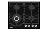 Heinner HBH-M447IWFGBK Einbau-Gas-Kochfeld – 4 Kochzonen, Elektro-Zündung, Gassicherheits­system, Gusseisen-Roste, Schwarzglas-Oberfläche, inklusive 5 Jahre Garantie