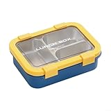 Auslaufsichere Lunchbox aus Edelstahl mit 3 Fächern, herausnehmbarem Tablett und sicheren Verriegelungen, geeignet für ausgewogene Mahlzeiten (Gelb)