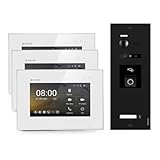 SCHUTZER Balter EVO 2-Draht Bus Video Türsprechanlage Komplettsystem mit 150° Weitwinkelkamera 2 Klingeltasten 7' Touchscreen-Monitor Interkom Nachtsicht-LEDs (Schwarz/Weiß ohne Wi-Fi, 3 Monitore)