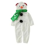 Baby Junge Mädchen Weihnachten Strampler Kapuzenpulli Schneemann Jumpsuit Kleinkind Pyjama Weihnachtskleidung Cartoon Schneemann Cosplay Mit Fleece Kostüm Overall Schal Outfits (White, 3-6 Months)