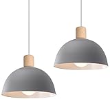 iDEGU 2 Stück Hängelampen Retro E27 LED Hängeleuchte Moderne Skandinavisch Deckenleuchte aus Metall Holz Pendelleuchte für Schlafzimmer Esszimmer Küche Restaurant (Grau, 2 Lampen)