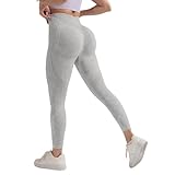 Sport Leggings Damen mit Tasche High Waist Sportleggins Push Up Lange Blickdicht Yogahose Kompressions Fitness Sporthose Elastische Freizeit Leggins mit Bauchkontrolle (Light Ashy-a, L)