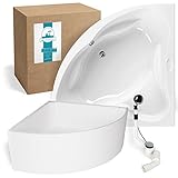 Calmwaters® Eckbadewanne Komplettset 140x140 cm mit Wannenträger & Ablaufgarnitur, Acrylwanne Original, Duowanne für 2, Sitzbadewanne, Set Badewanne komplett, Eckwanne 140 x 140, Weiß, 99000089