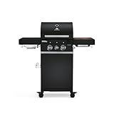 BURNHARD 2-Brenner Gasgrill FRED Jr. Deluxe BLACK 2023 inkl. 900°C Infrarot-Keramikbrenner, Gusseisen-Grillrost, Grillabdeckung, Grillwagen + klappbare Seitentische