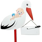 SERRA FÉ Storch Geburt für Draussen | Großer niedliche Holz Klapperstorch für Baby Junge Geschenk | 107 cm hoch Babystorch, beidseitig bedruckt |mit Whiteboard und abwischbarem Stift